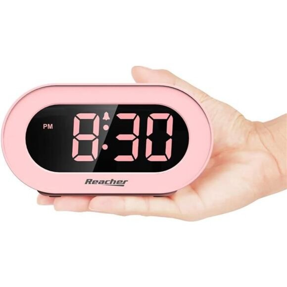 Pink Girls AlarmClock for KidsBedroom,Dimmable LEDDigital Display,Outlet Powered - Picture 2 of 5